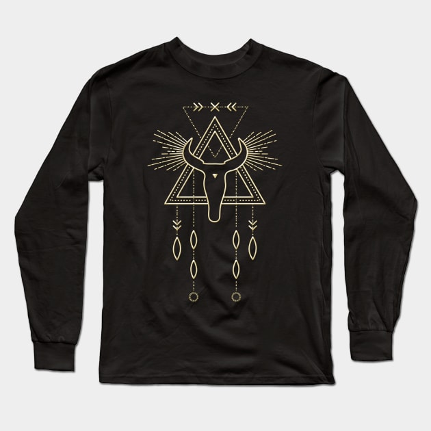 Golden Minimalist Line Art Tribal Shaman Long Sleeve T-Shirt by Lucia